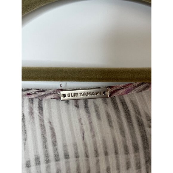 Elie Tahari 100% SIlk Floral Pattern Lace Details Bell‎ Sleeve Shamra Blouse L - Picture 7 of 10